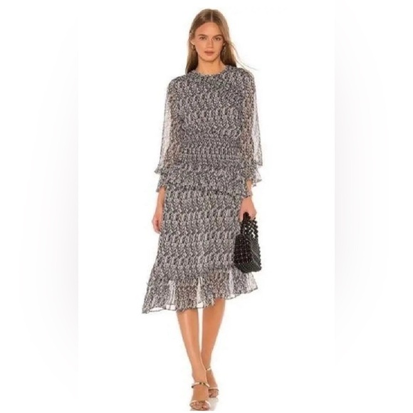 MISA Los Angeles Sophia Asymmetrical Ruffle Smocked Midi Dress, Size XS - Picture 1 of 16